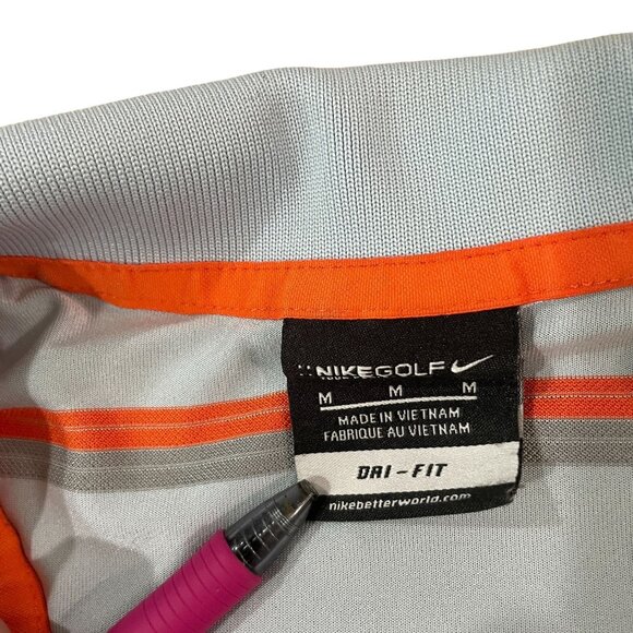 Nike Golf Dri-Fit Mens Polo Shirt Striped Blue & Orange Size Medium Preppy - Picture 2 of 5